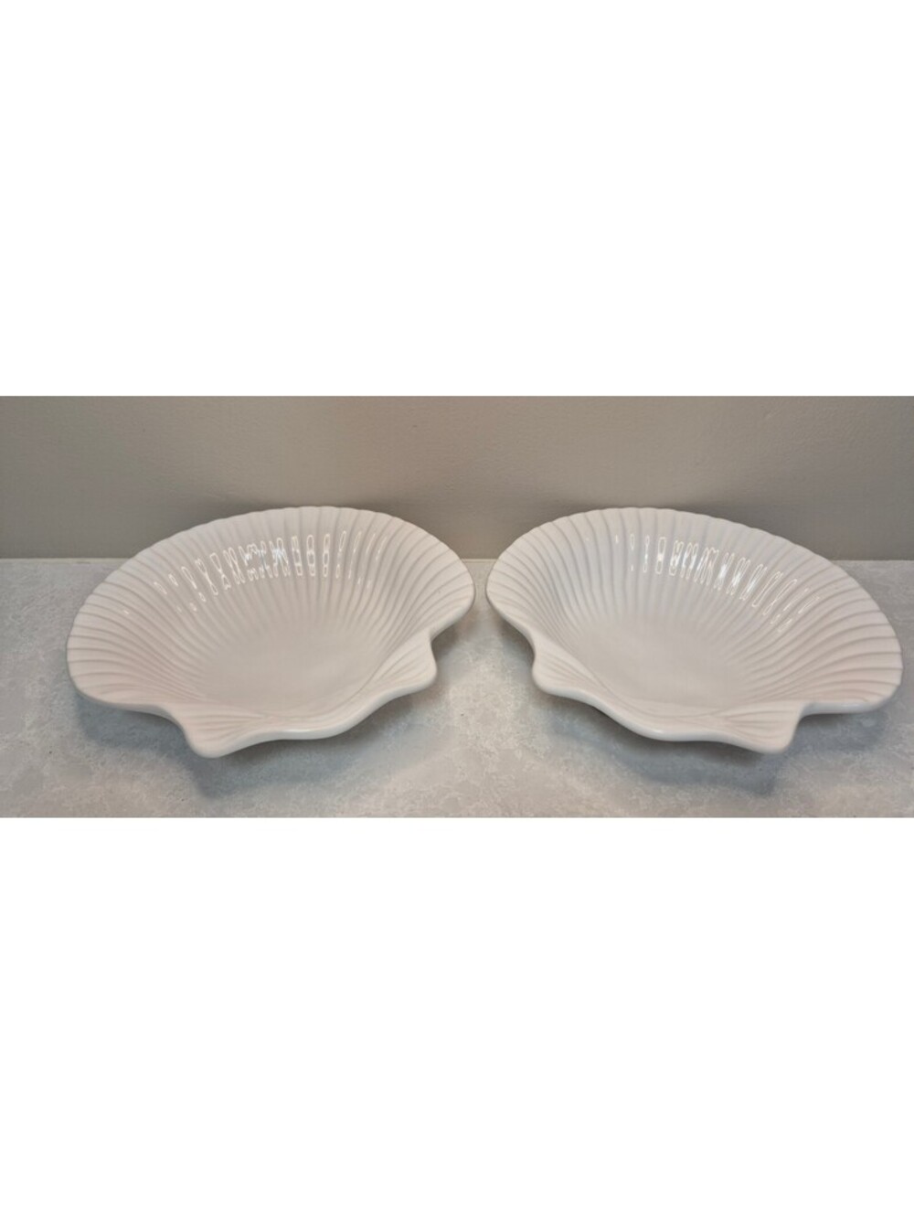 Vintage Olfaire Portugal White Ceramic Shell Bowls - Mold 8405 - Set of 2